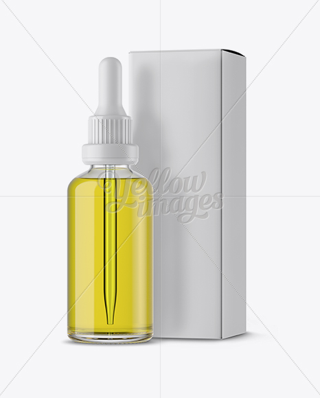 Clear Glass Dropper Bottle with Oil & Box Mockup