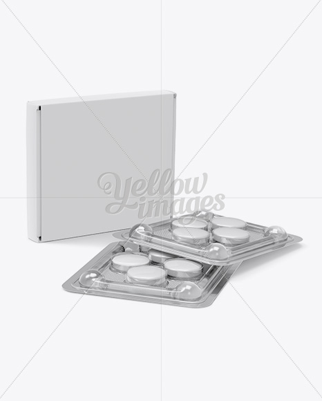 Tablet Blisters &amp; Paper Box Mockup - Halfside View