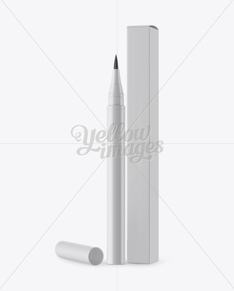 Open Glossy Eyeliner Tube & Paper Box Mockup