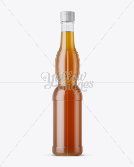 Glossy Plastic Bottle with Orange Drink Mockup