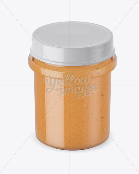 Glass Jar With Peach Jam Mockup (High-Angle Shot)