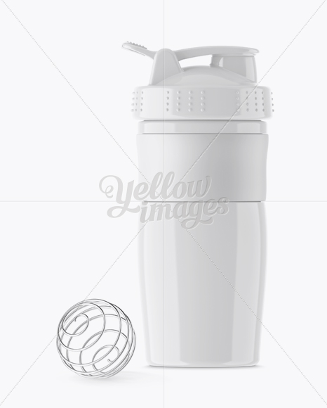 Glossy Shaker Bottle With Blender Ball Mockup