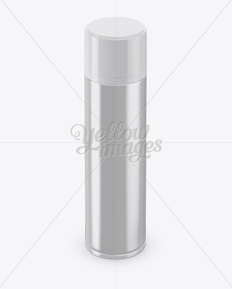 Glossy Metallic Shaving Foam Bottle With Cap Mockup (High-Angle Shot)