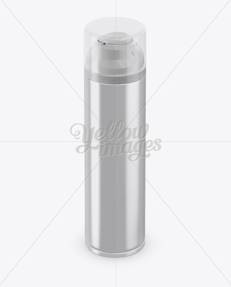 Glossy Metallic Shaving Foam Bottle With Transparent Cap Mockup (High-Angle Shot)