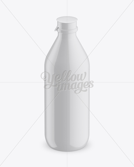 Glossy Plastic Dairy Bottle Mockup (High-Angle Shot)