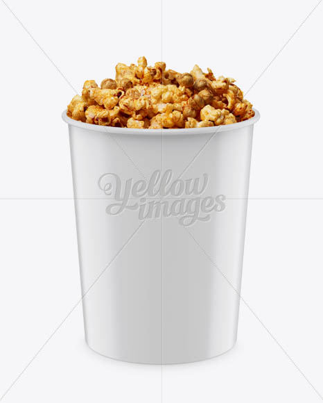 Glossy Bucket with Caramel Popcorn Mockup - High-Angle Shot