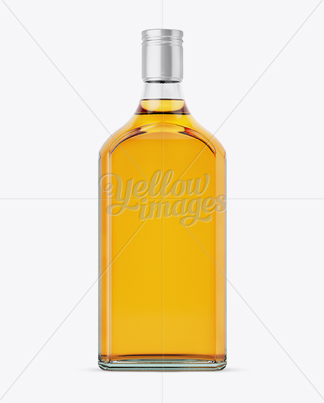 Square Clear Glass Bottle With Whiskey Mockup