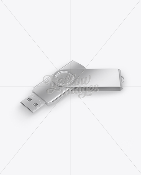 Open Metallic USB Flash Drive Mockup - Halfside View (High-Angle Shot)