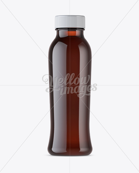 Amber Plastic Bottle With Drink Mockup - Front View Amber Plastic Bottle With Drink Mockup - Front View