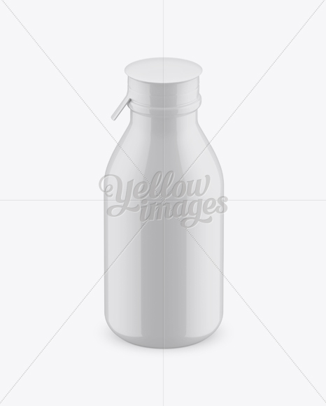 Glossy Medium Plastic Dairy Bottle Mockup (High-Angle Shot)