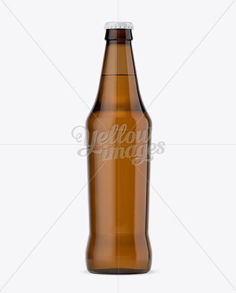 Amber Glass Bottle with Lager Beer Mockup