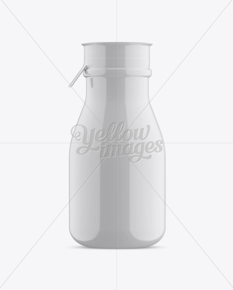 Glossy Small Plastic Dairy Bottle Mockup - Front View