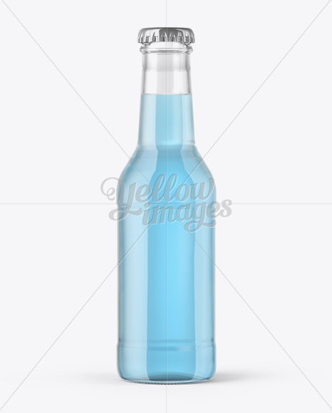 200ml Clear Glass Bottle with Blue Drink Mockup