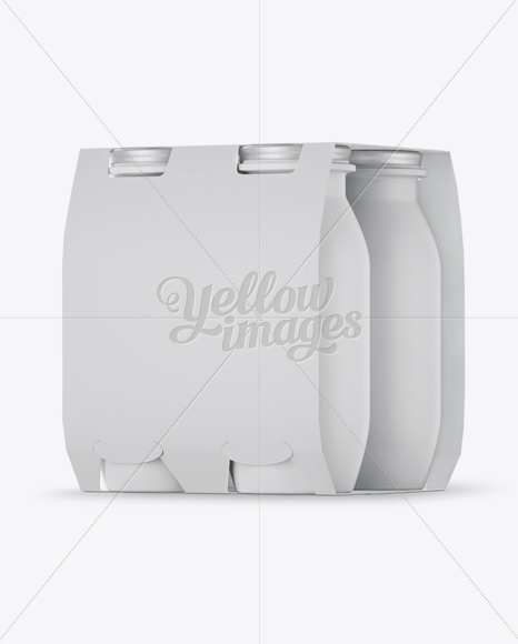 4 Pack Matte Dairy Bottle Mockup - Halfside View