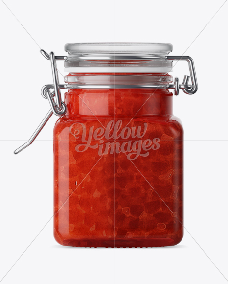 100ml Glass Red Caviar Jar w/ Clamp Lid Mockup