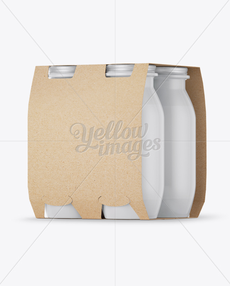 4 Kraft Pack Glossy Dairy Bottle Mockup - Halfside View