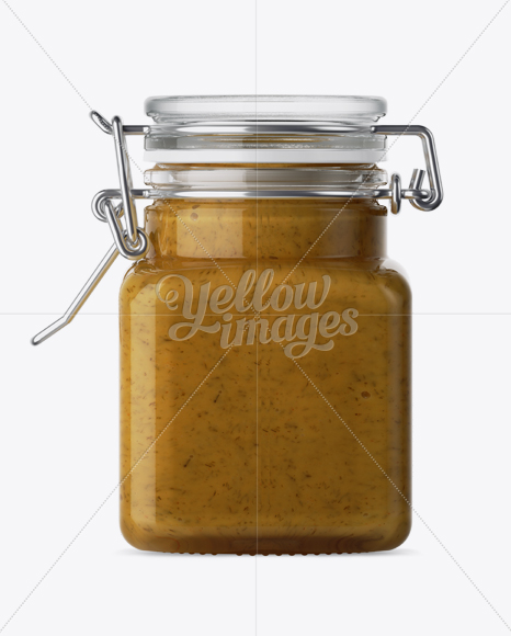 100ml Glass Mustard Jar w/ Clamp Lid Mockup