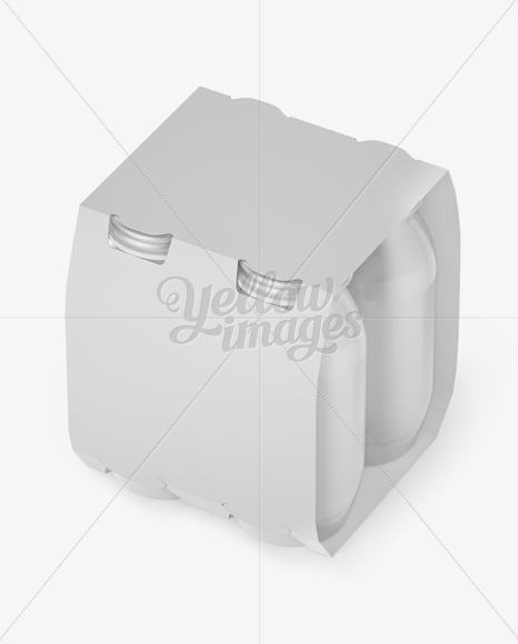 4 Pack Glossy Dairy Bottle Mockup - Halfside View (High Angle)