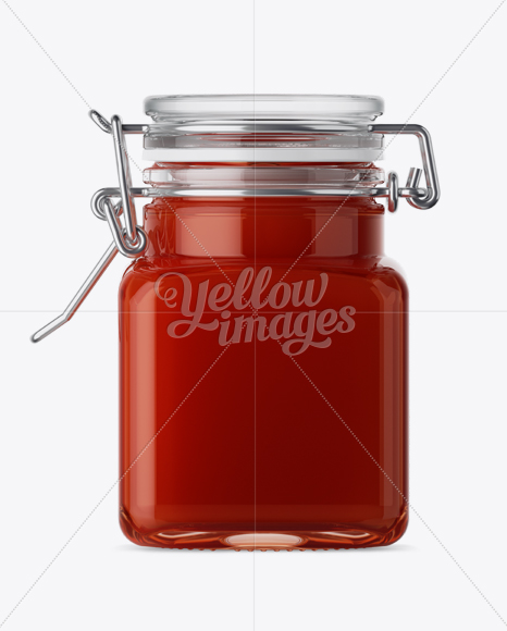 100ml Glass Red Jam Jar w/ Clamp Lid Mockup