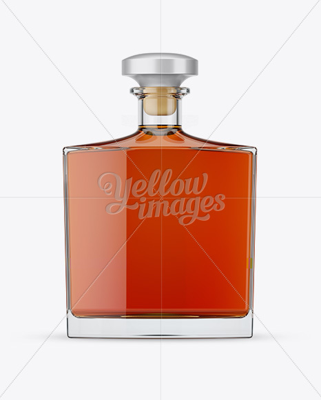 Square Clear Glass Bottle With Cognac Mockup