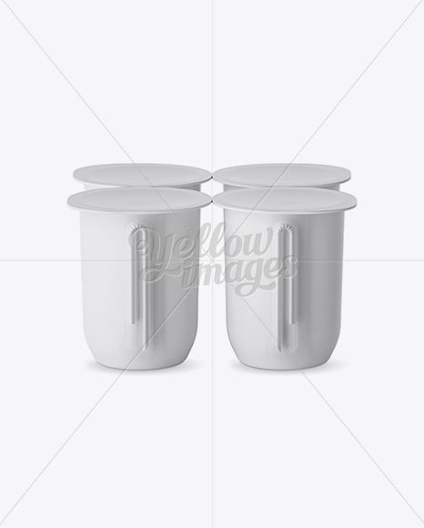 Matte Plastic 4 Pack Juice Cup Mockup - Side View (High-Angle)