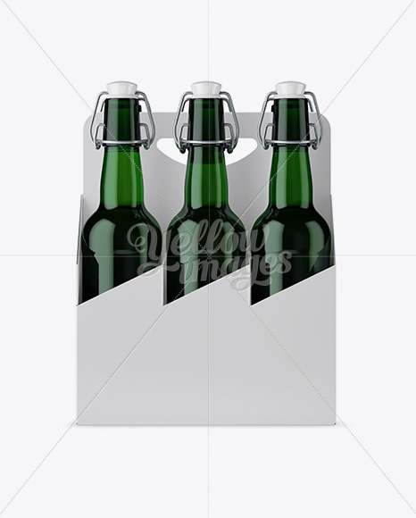 White Paper 6 Pack Green Bottle Carrier Mockup - Front View