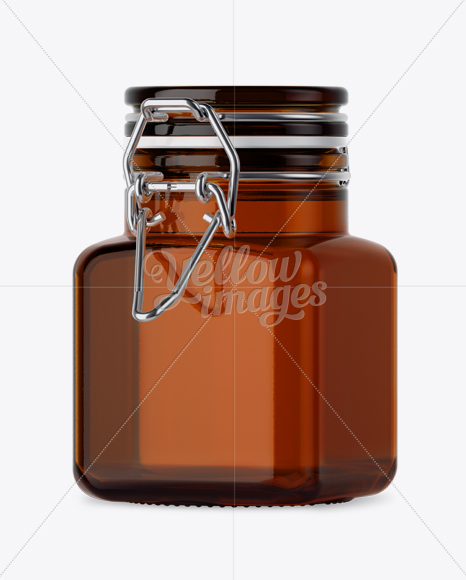 100ml Amber Glass Jam Jar w/ Clamp Lid Mockup - Halfside View