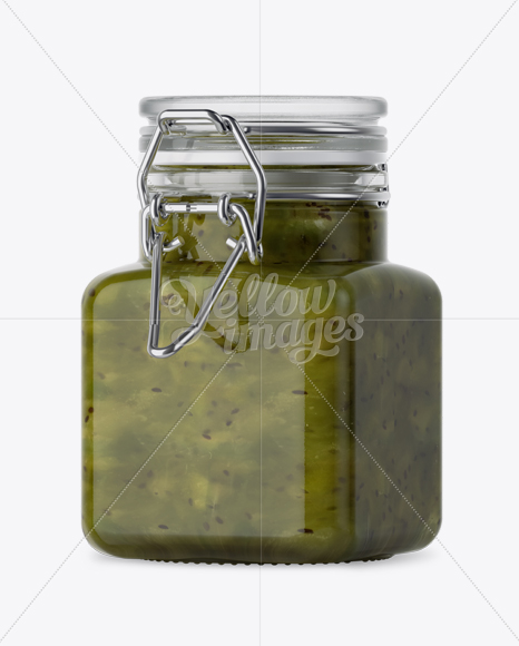 100ml Glass Kiwi Jam Jar w/ Clamp Lid Mockup - Halfside View