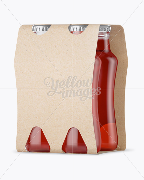 4 Kraft Pack Pink Drink Bottle Mockup - Halfside View