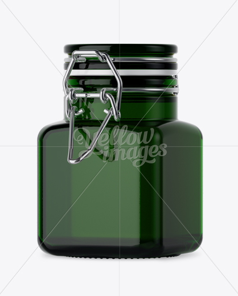 100ml Green Glass Jam Jar w/ Clamp Lid Mockup - Halfside View