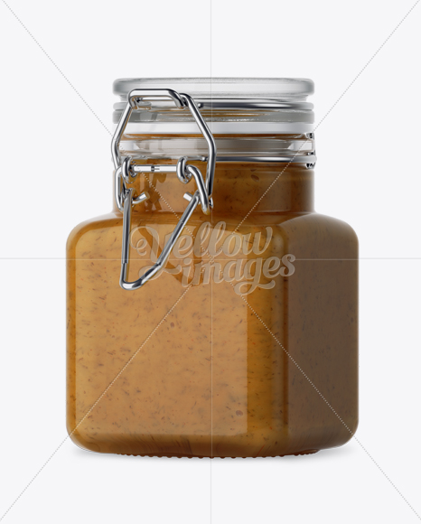 100ml Glass Mustard Jar w/ Clamp Lid Mockup - Halfside View