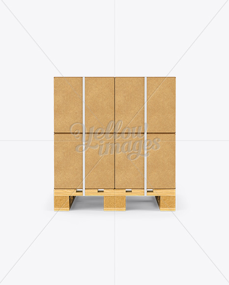 Wooden Pallet With 8 Cardboard Boxes Mockup - Front View