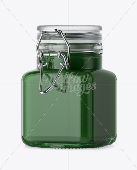 100ml Glass Green Jam Jar w/ Clamp Lid Mockup - Halfside View