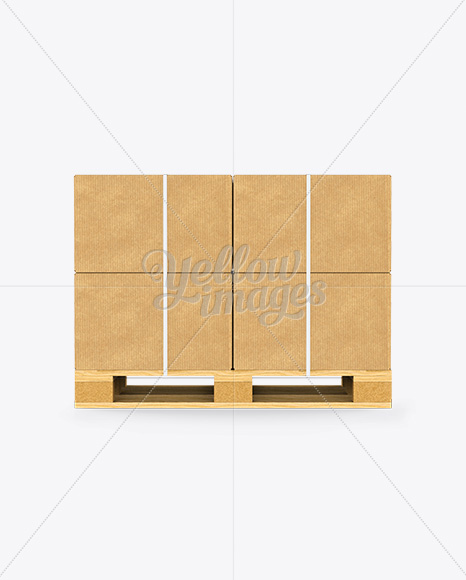 Wooden Pallet With 8 Cardboard Boxes Mockup - Side View