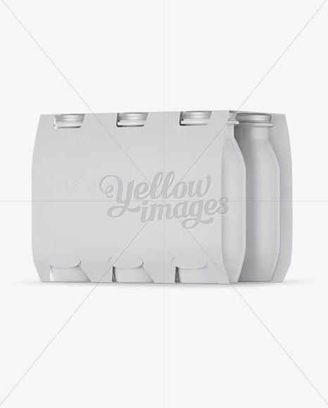 6 Pack Glossy Dairy Bottle Mockup - Halfside View