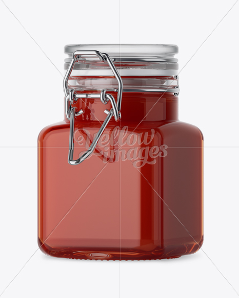 100ml Glass Red Jam Jar w/ Clamp Lid Mockup - Halfside View