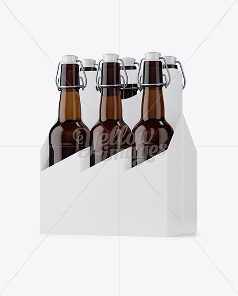 White Paper 6 Pack Amber Bottle Carrier Mockup - Halfside View