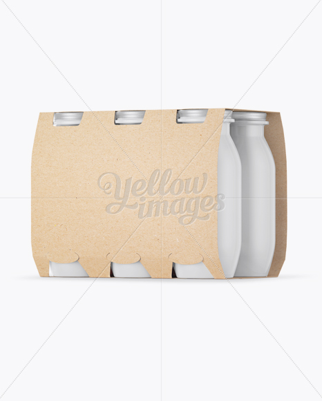 6 Kraft Pack Glossy Dairy Bottle Mockup - Halfside View