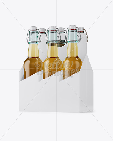 White Paper 6 Pack Clear Bottle Carrier Mockup - Halfside View