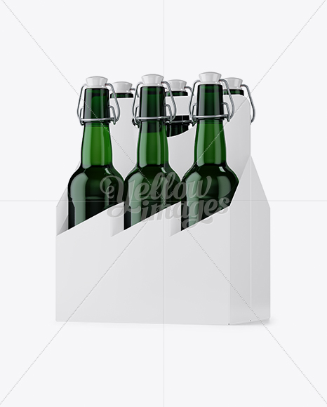 White Paper 6 Pack Green Bottle Carrier Mockup - Halfside View