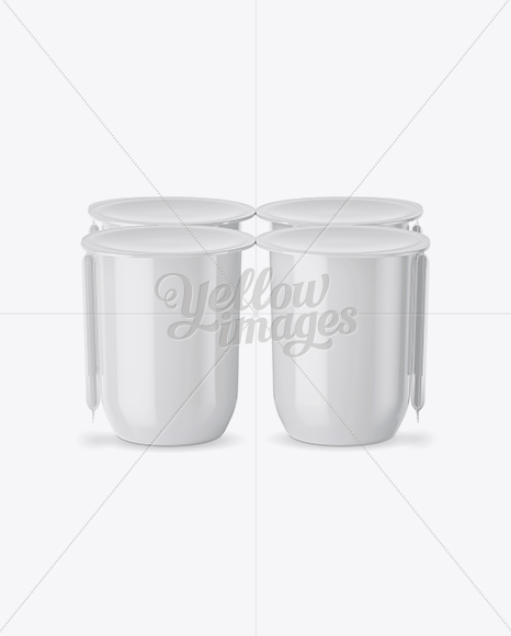 Glossy Plastic 4 Pack Juice Cup Mockup - Front View (High-Angle)