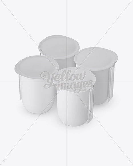 Matte Plastic 4 Pack Juice Cup Mockup - Halfside View (High-Angle Shot)