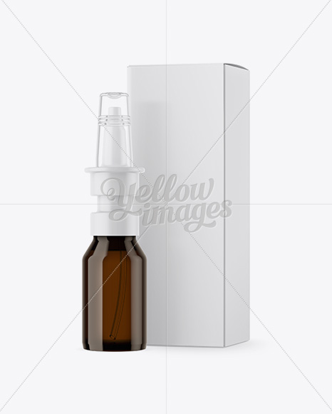 Nasal Spray Amber Bottle With Box Mockup