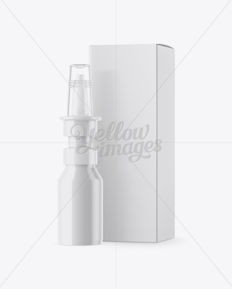 Nasal Spray Glossy Plastic Bottle With Box Mockup