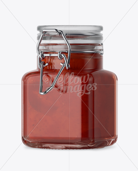 100ml Glass Strawberry Jam Jar w/ Clamp Lid Mockup - Half Side View