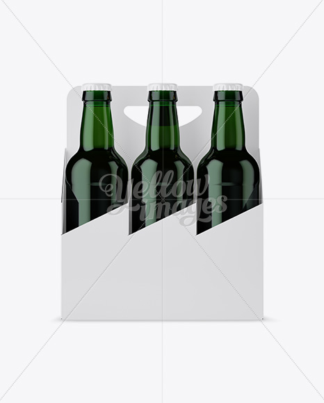 White Paper 6 Pack Green Bottle Carrier Mockup - Front View