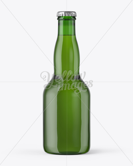 Green Glass Bottle with Lager Beer Mockup