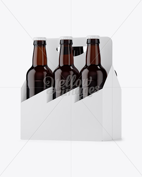 White Paper 6 Pack Amber Bottle Carrier Mockup - Half Side View - Free