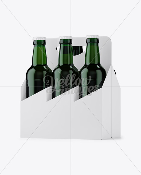 White Paper 6 Pack Green Bottle Carrier Mockup - Halfside View