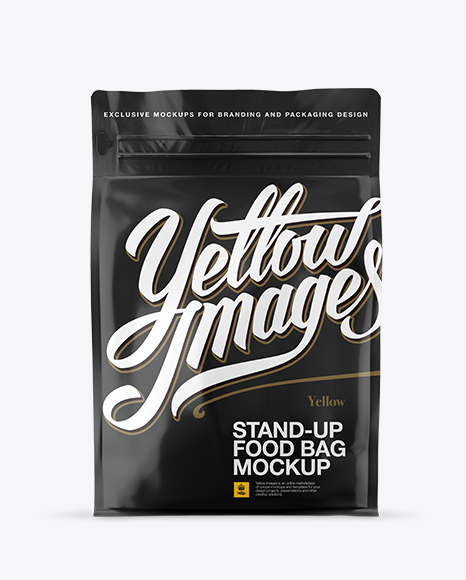 Matte Stand-up Bag Mockup - front View - Matte+Food+Bag+Mockup+In+Bag+Sack+Mockups+On+Yellow+Images+Object+Mockups